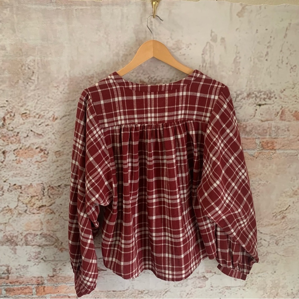 Andree by Unit Burgundy Plaid Button-Front Top - Picture 5 of 6